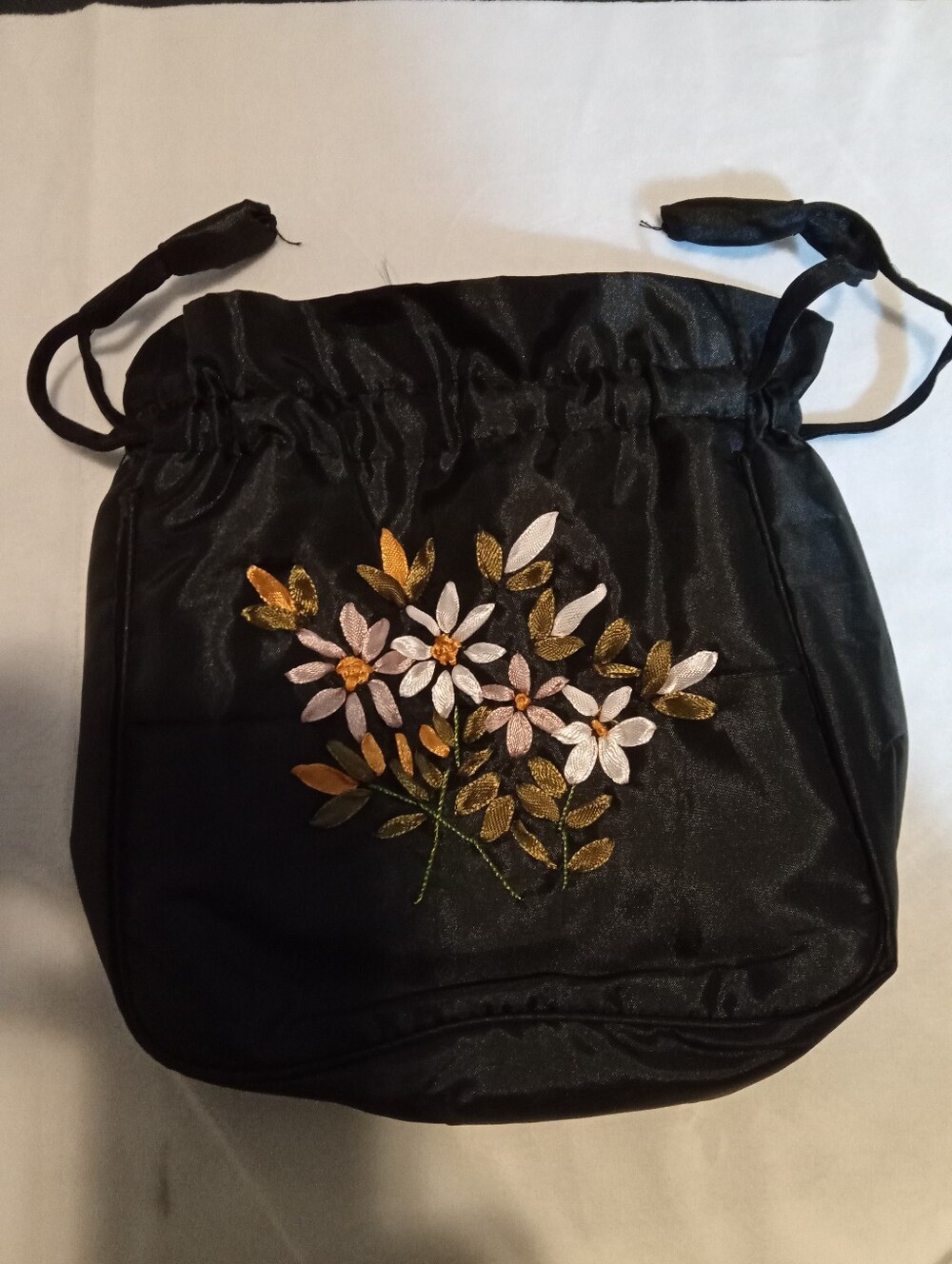 Black Floral Nylon Embroidered Women’s Tote Bag